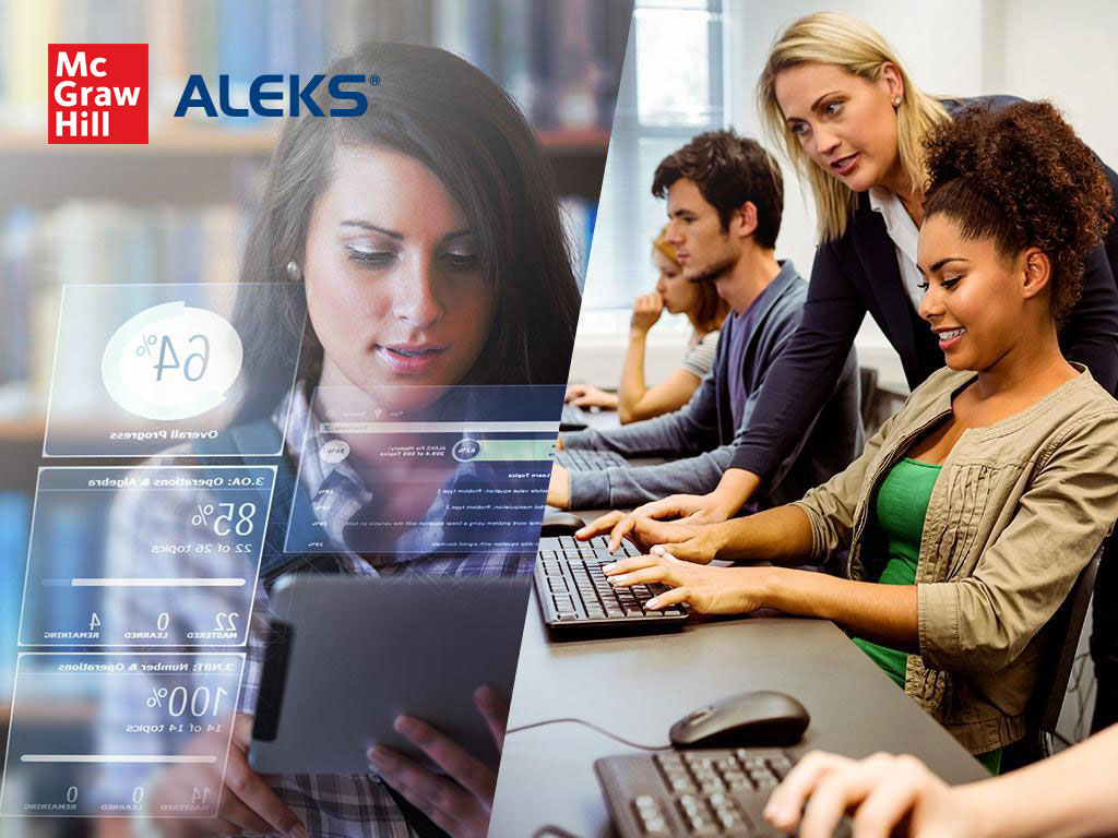 People using technology with ALEKS logo People using technology with ALEKS logo