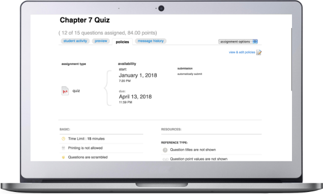 An assignment's settings are shown under An assignment's settings are shown under