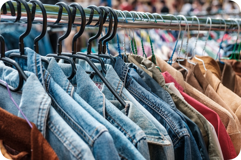 Jean jackets on a rack