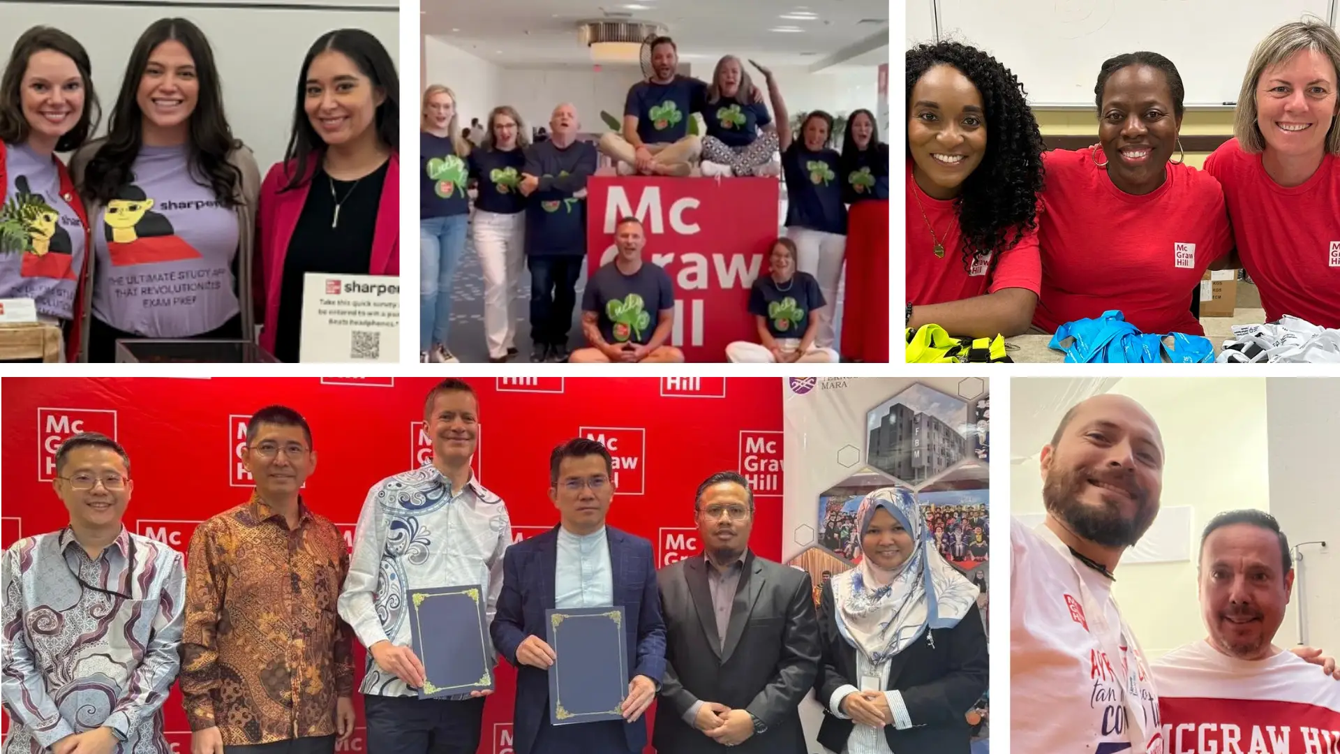 employees of McGraw Hill posing at various events