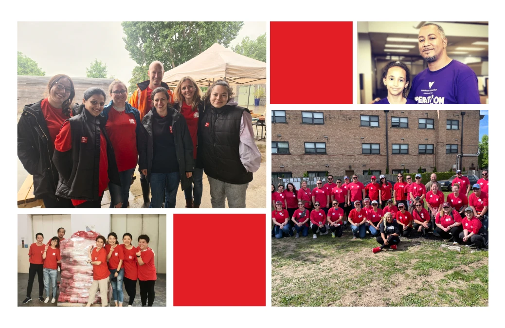 A collage of McGraw Hill employees at various volunteering events