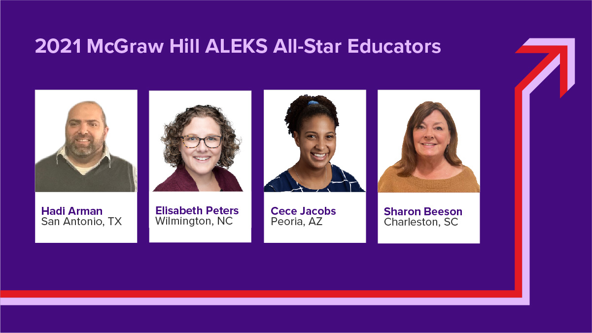 2021 McGraw Hill ALEKS All-Star Educators, Hadi Arman, Elisabeth Peters, CeCe Jacobs, and Sharon Beeson