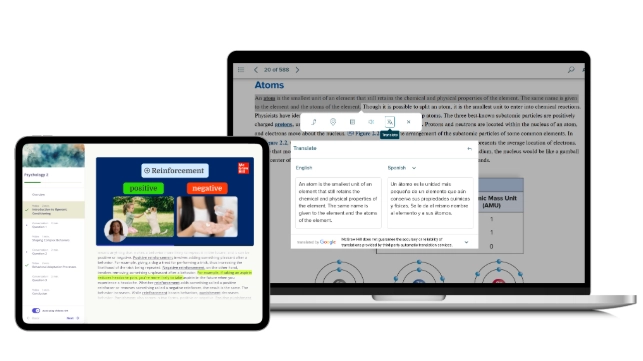A laptop showing the ALEKS interface with a pie chart breaking down concepts to be covered in a course and the progress in which those concepts have been learned.