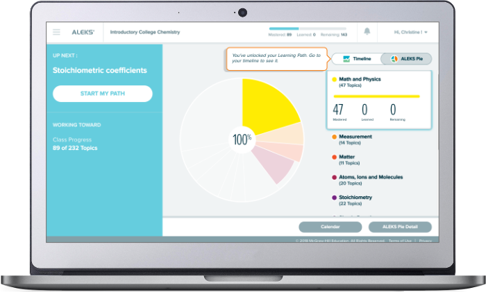 Students see their progress and access their learning path on the same screen.