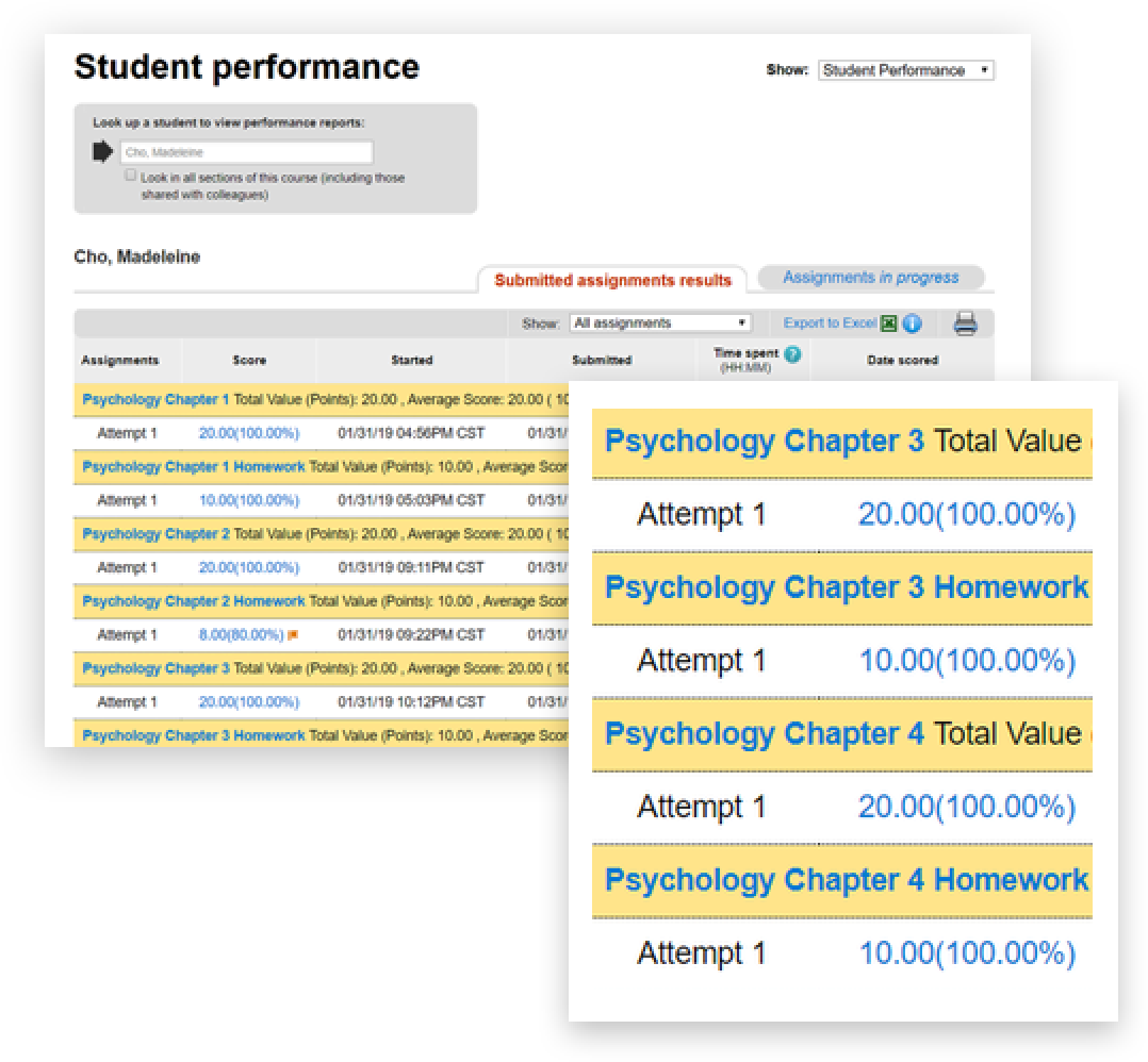 connect student performance screenshot