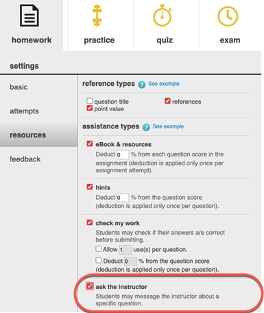 Connect screenshot showing Ask the Instructor selection