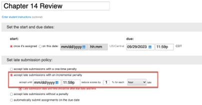 Connect screenshot showing late submission end date field