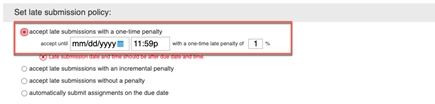 Connect screenshot showing late submission end date field