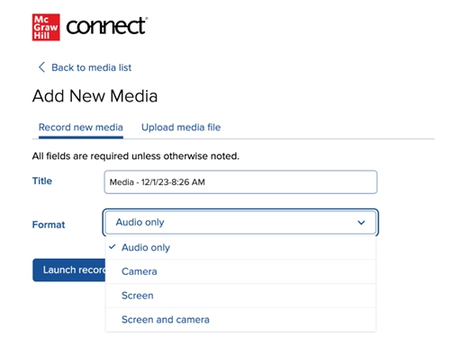 Connect screenshot showing New media Services