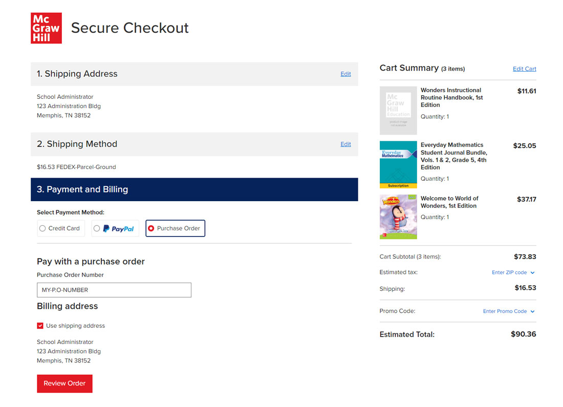 screenshot showing secure checkout example