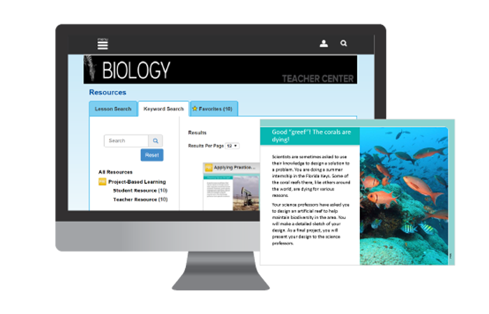 Biology resources shown on monitor screen