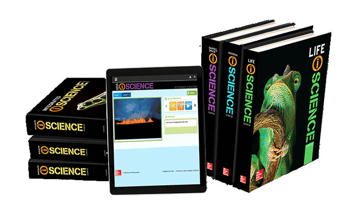 iScience books stacked and shown on tablet