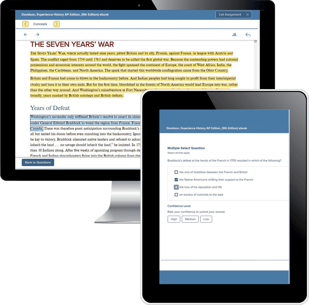 The Seven Years' War example on tablet and monitor