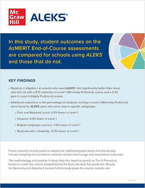 image showing Key Findhing in AZMerit End of Course Assessments compared to school using ALEKs to those that do not