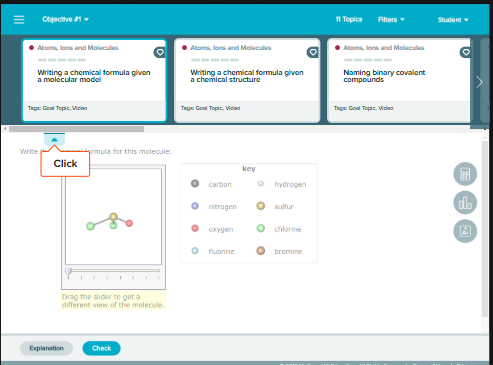 Screenshot showing Objective #1 with Atoms, Ions and Molecules