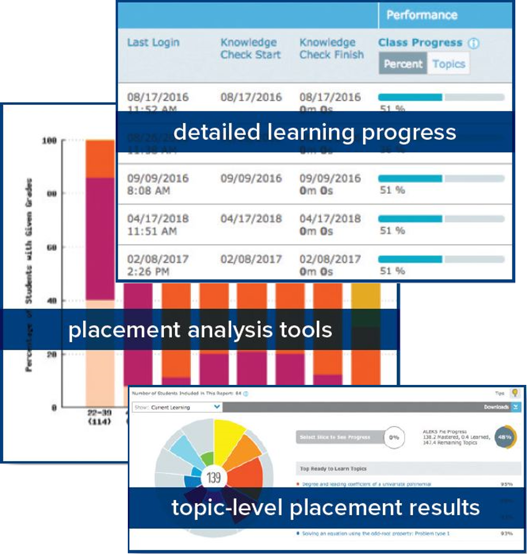 Screenshot showing detailed learning process, detailed analysis tools, topic-level placement results