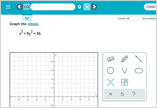 Screenshot showing examples of graph the ellipse in ALEKS