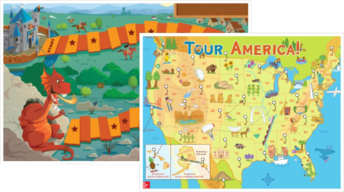 Gameboards used in arrive math, Tour America