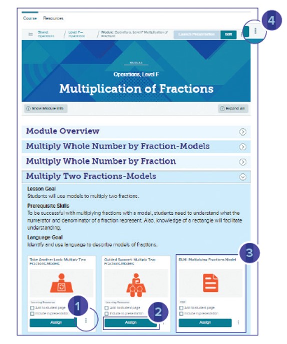 Screenshot of Arrive Math and labels where to plan your instruction