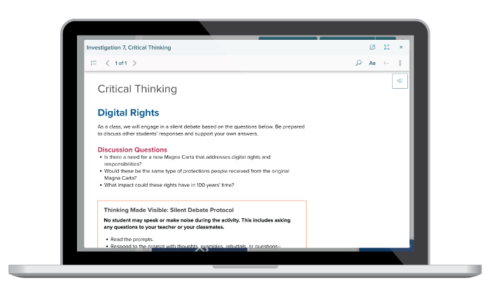 Critical Thinking example of Digital Rights shown on laptop screen