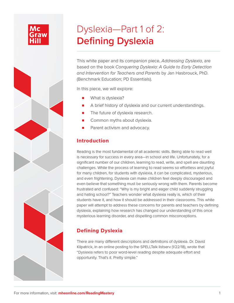 Defining Dyslexia white paper