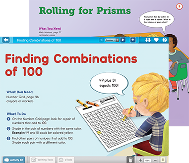 Activity Card examples: Finding Combinations of 100 and Rolling for Prisms