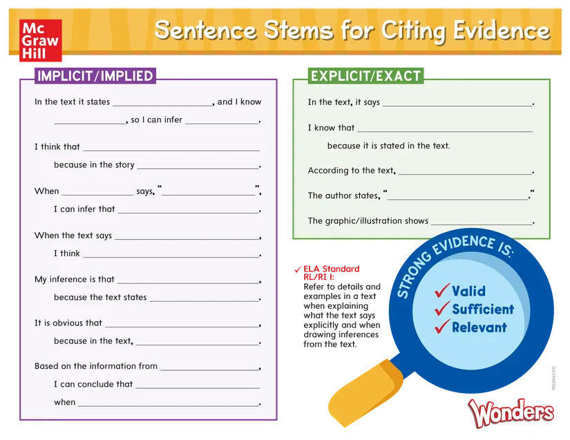 Sentence Stems for Citing Evidence
