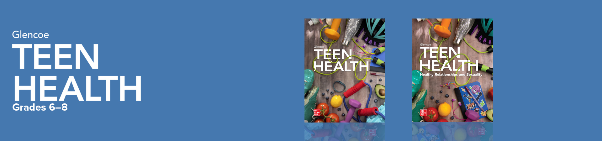 Glencoe Teen Health logo and covers