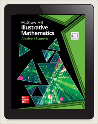 McGraw Hill Illustrative Math Algebra 1 Supports cover on tablet screen