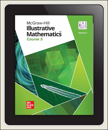 McGraw Hill Illustrative Math Course 3 cover, Volume 1 on tablet screen