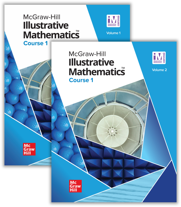 McGraw Hill Illustrative Math Course 1 covers, Volume 1 and Volume 2