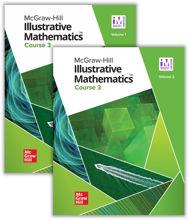 McGraw Hill Illustrative Math Course 3 covers, Volume 1 and Volume 2