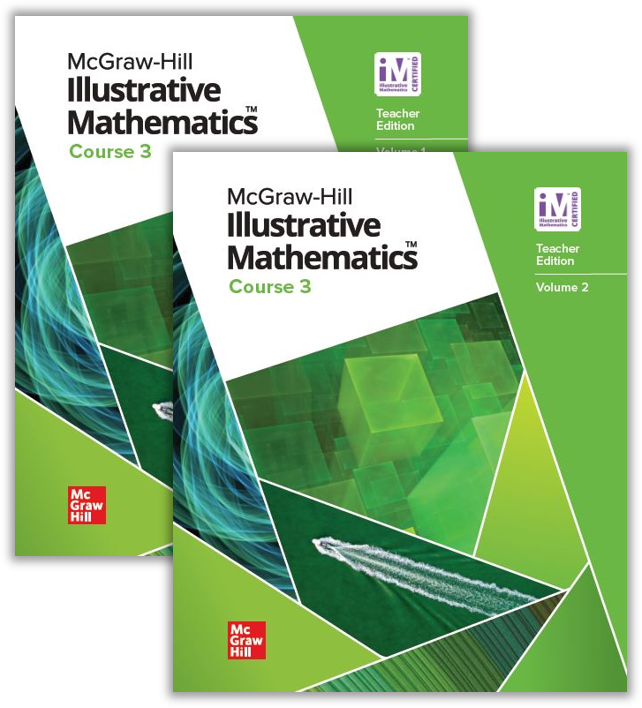 McGraw Hill Illustrative Math Course 3 covers, Volume 1 and Volume 2