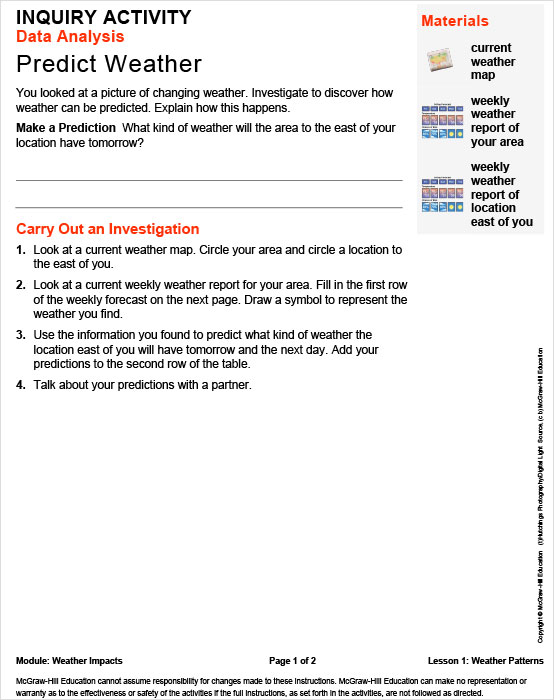 Inquiry Activity, Predict Weather example