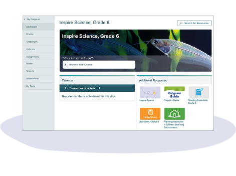 Grade 6 Inspire Science dashboard