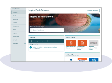 Dashboard view of digital product for Inspire Earth Science