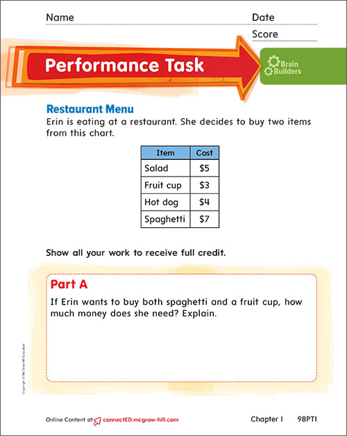 Performance Task Brain Build worksheet example