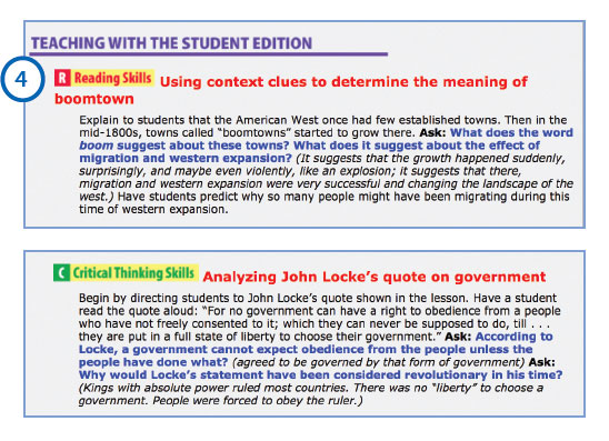 callout of Teaching with the student edition reading skills and critical thinking skills