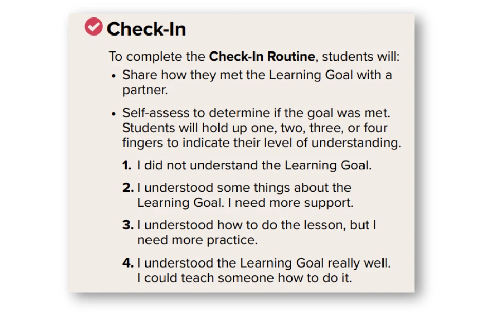 Instructions for a student Check-In Routine. 