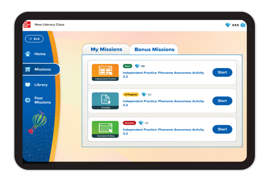 A tablet displays a student’s completed work on the student dashboard. 