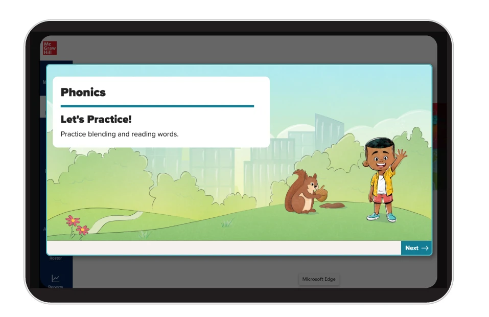 A tablet shows a sample Domains and Standards graph for writing. 