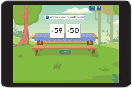 Building Blocks Activity example, Which card shows the greater number, -59 or -50