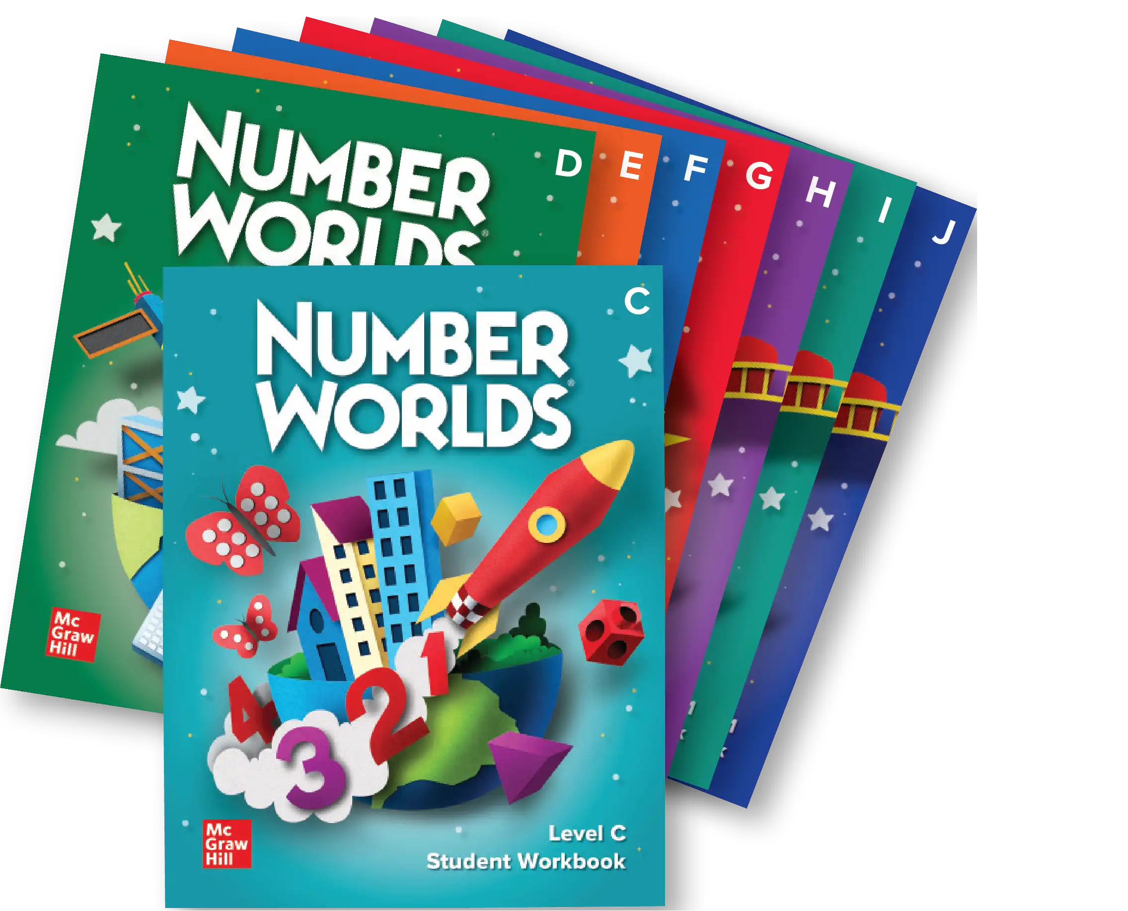 Number Worlds Student Workbook Levels C-J covers