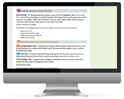 English Learner Grade 1 EL Tip example on monitor