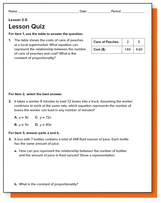 Lesson Quiz worksheet example