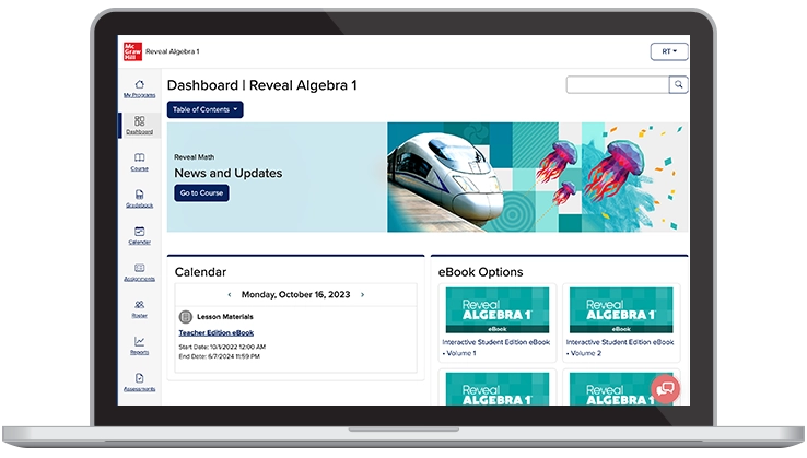 Reveal Math teacher digital center dashboard