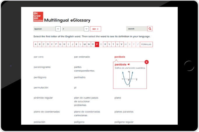 Multilingual eGlossary shown on tablet