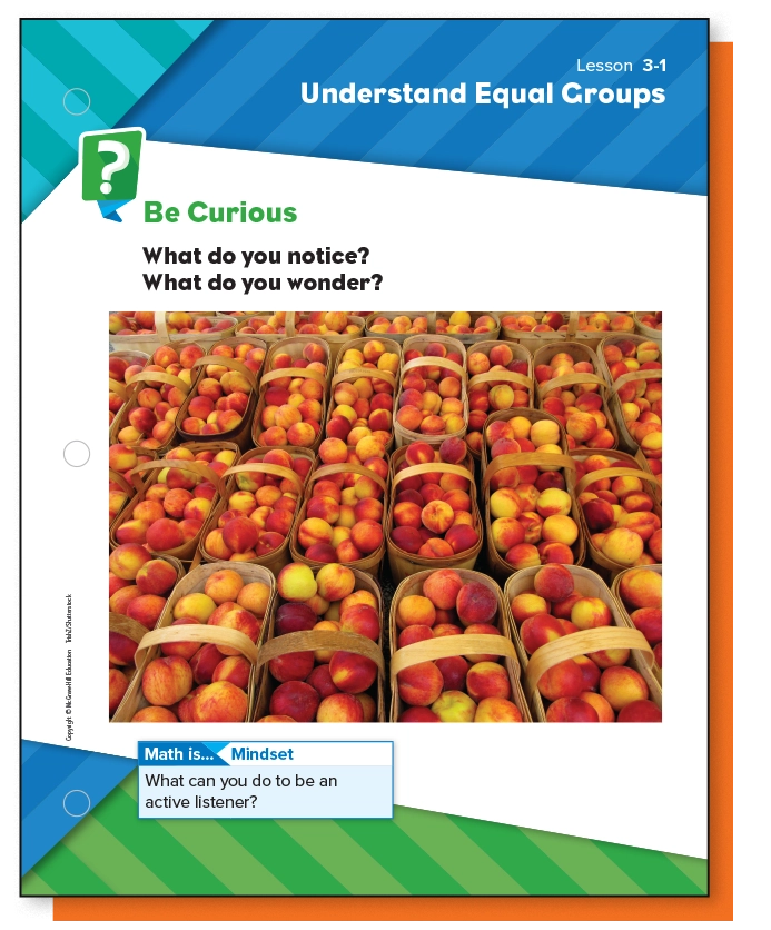 Be Curious activity Understand Equal Groups: What did you notice?, what do you wonder?