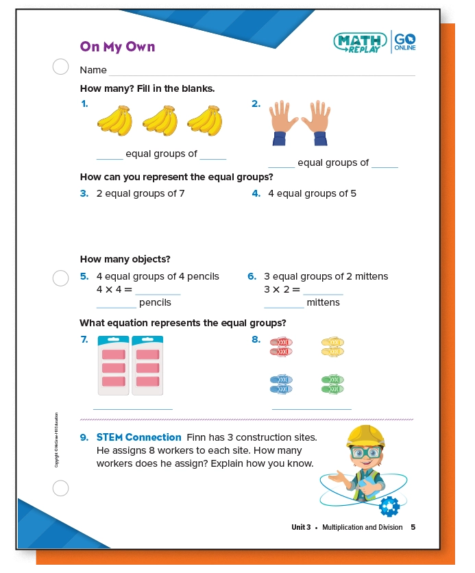 Multiplication and Division worksheet example, On my own