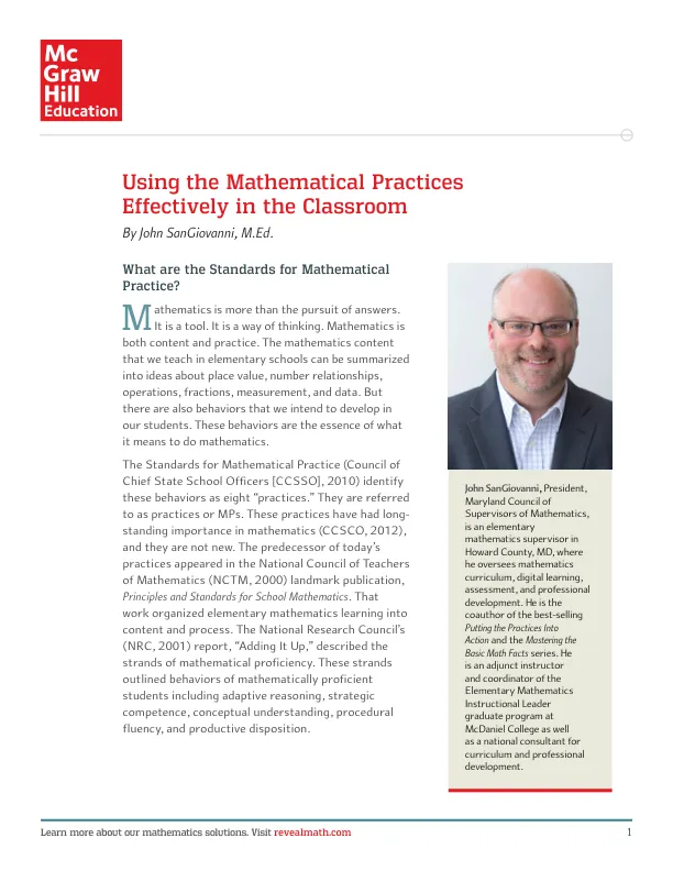White Paper: Using the Mathematical Practices Effectively in the Classroom